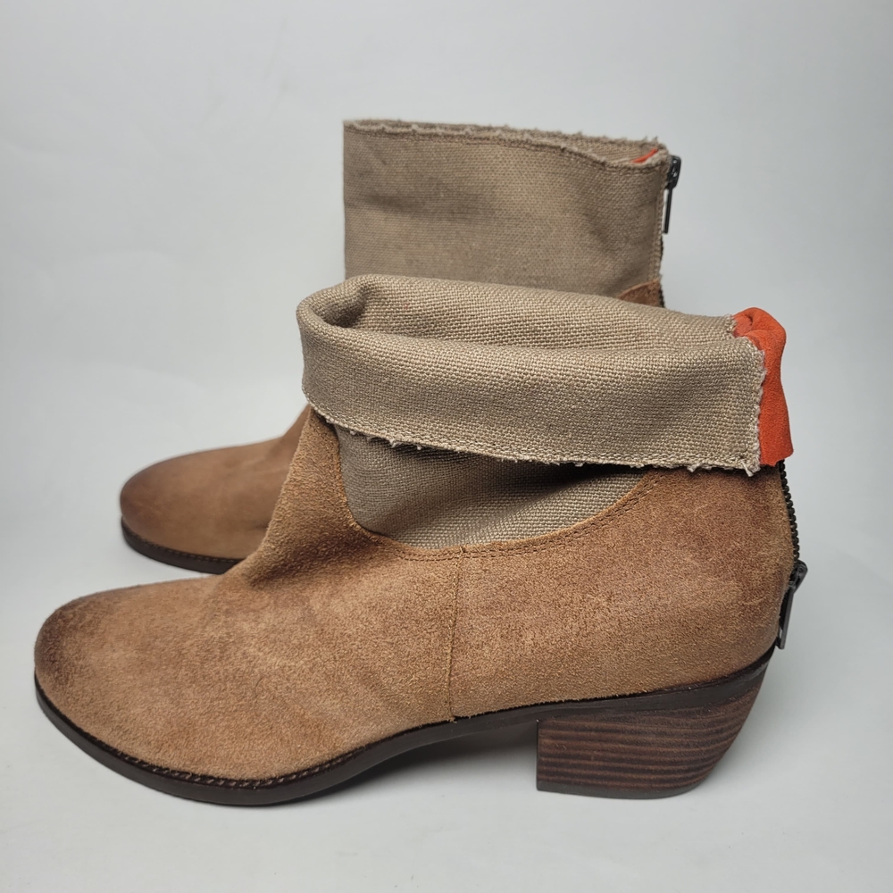 Nicole Drawl Western Ankle Boots Womens 9M Brown Leather Canvas Coastal Cowgirl